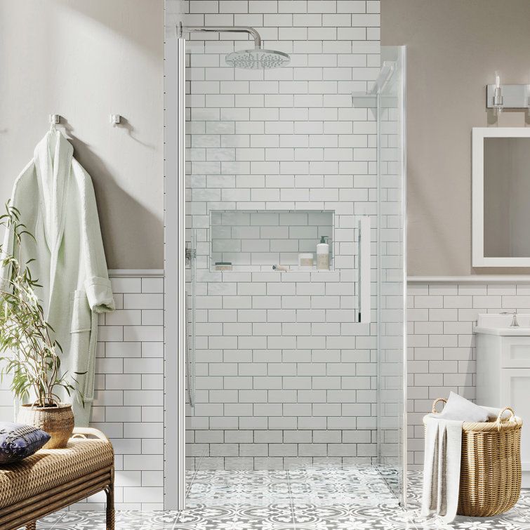Pasadena 32.17'' W 72.01'' H Frameless Square Reversible Shower Enclosure
