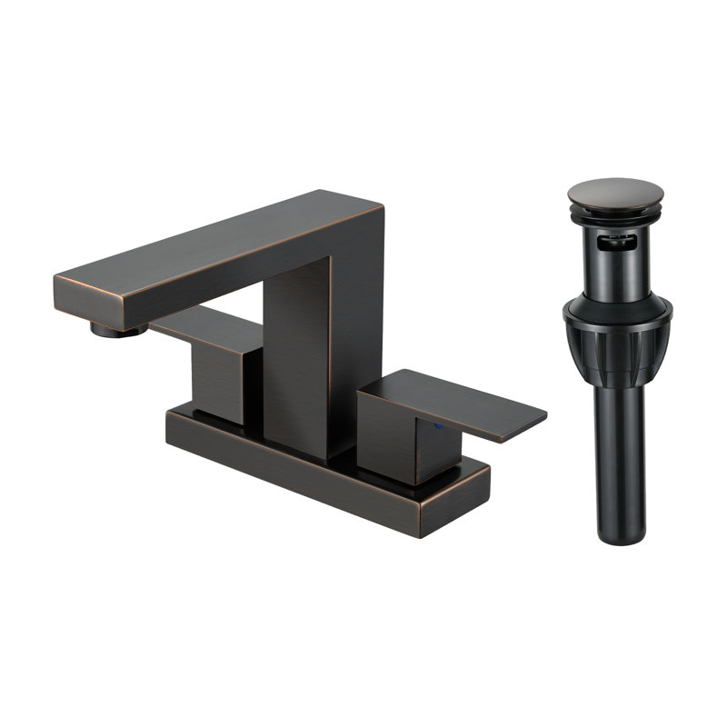 Modern Two Hole Centerset 4" 2-handle Bathroom Faucet with Pop Up Drain Assembly, Oil Rubbed Bronze