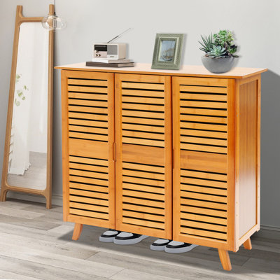 5-Tier Bamboo Shoe Cabinet With Slatted Doors, Modern Entryway Storage Organizer