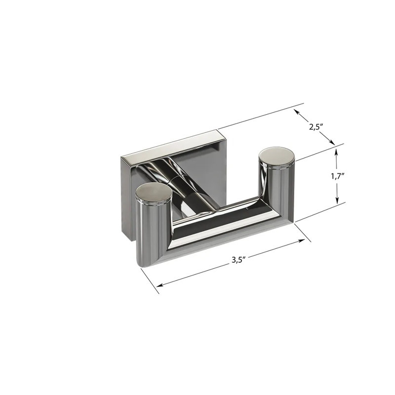 Crater Wall-Mounted Double Towel Hook - Polished Nickel, Premium Brass Construction, Installation Hardware Included