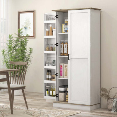 Armoire de cuisine de 70 po de hauteur, armoire de rangement moderne avec 6 étagères à épices et tablettes réglables, armoire autoportante