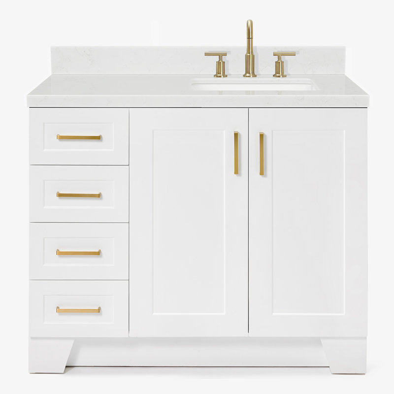 ARIEL Taylor 42.25 Single Sink Bathroom Vanity with Man-Made Stone Top-Oval, Right, Oval, White