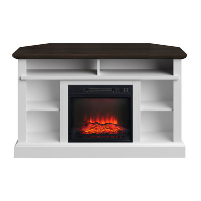 Meuble télé de coin avec foyer électrique Red Barrel Studio pour téléviseur de 55 po - console avec armoire de rangement, télécommande, chaleur réglable et flammes DEL