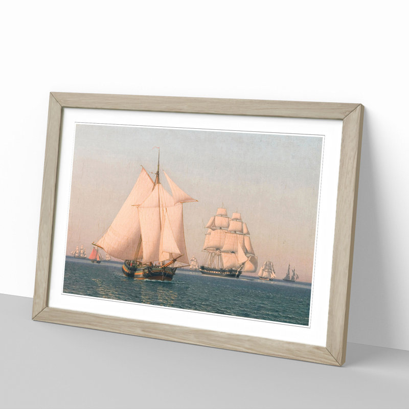 Ships Under Sail by Christoffer Wilhelm Eckersberg - Picture Frame Painting, 48cm H x 65cm W x 2cm D, Oak Framed