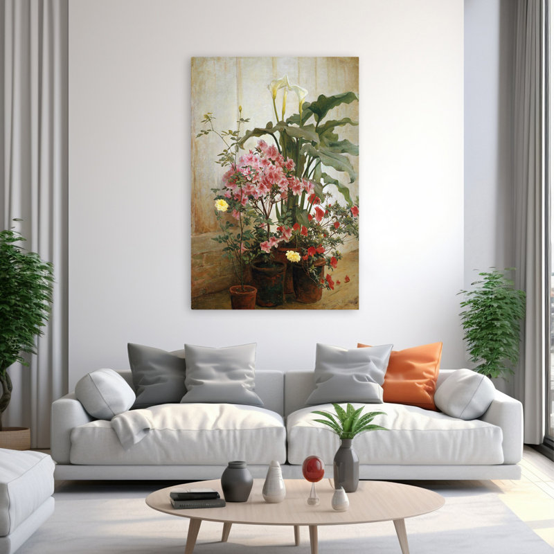 Côté d'une serre - Art contemporain azalées de plantes en pot, H 60 po x l 40 po