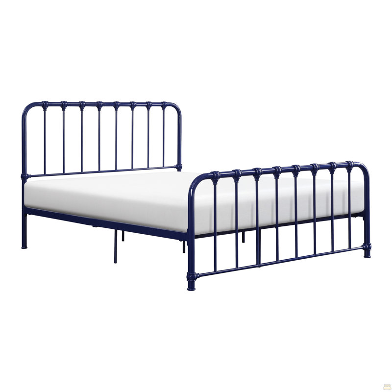Metal Bed Waterloo Platform Bed 1Pc, Bed In A Box, Blue, Full
