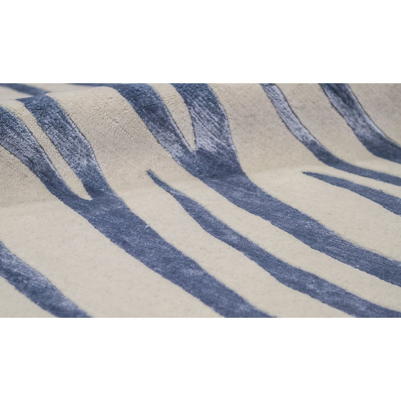 Hand-Knotted High-Quality Ivory and Light Blue Area Rug