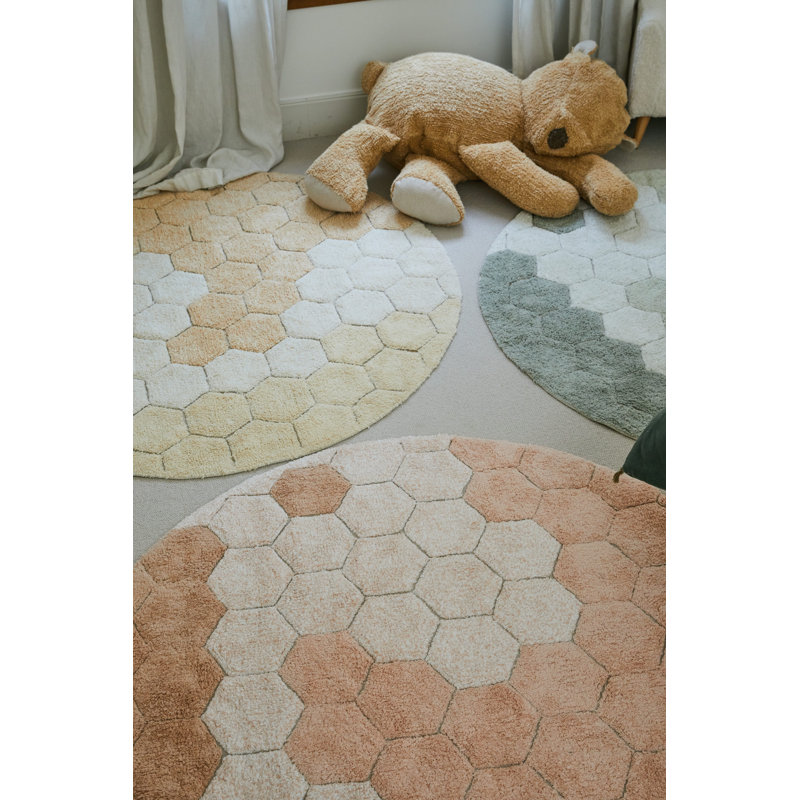 Washable Round Rug Honeycomb Rose