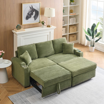 Sofa with Hidden Chaise Longue,Cup Holders and Pillows by Latitude Run