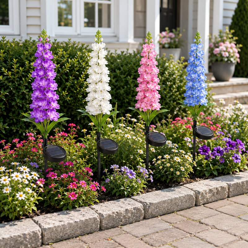 4 Pack Solar Delphinium Flower Stake Lights