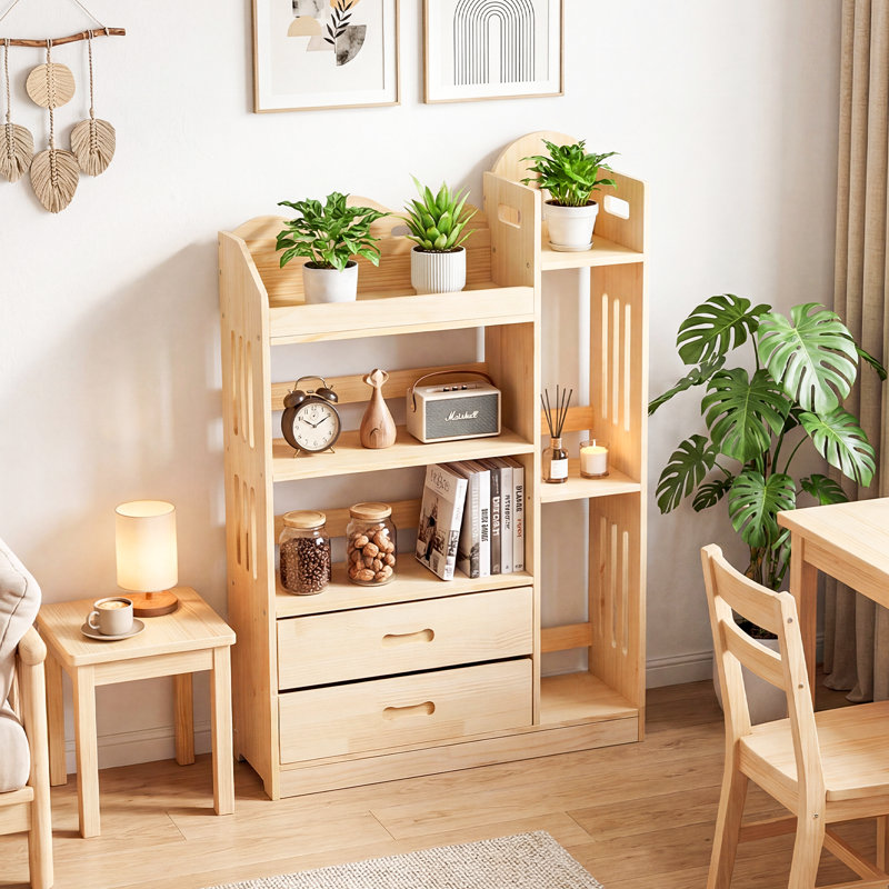 8-Tier Open Bookcase Bookshelf With Drawers, Freestanding Display Storage Shelves For Living Room Office