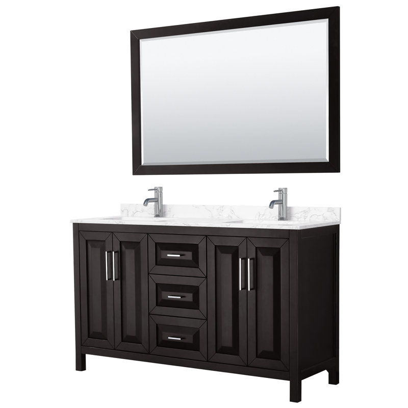 Daria 72" Double Bathroom Vanity Set with Mirror, Dark Espresso, Polished Chrome, 72"