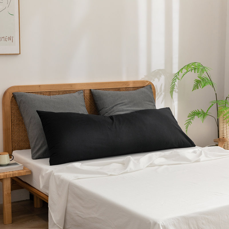 Housse de coussin 100% coton délavé Bestouch, De corps (20 po x 54 po), Noir profond