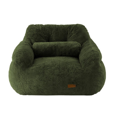 Oversize 46" Faux Fur Tufted Compression Bean Bag Chair with Pillow & Pocket, Memory Foam Filled