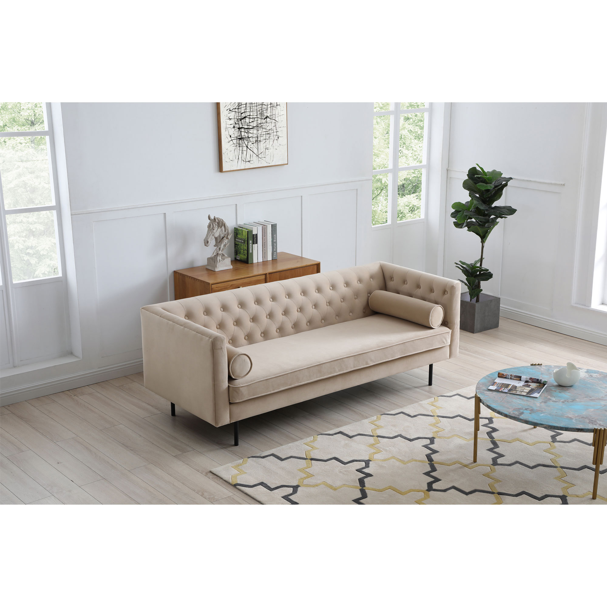 Dario 79'' Upholstered Chesterfield Sofa, Sand Velvet