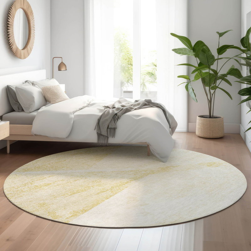 Premium Machine Washable Prisco Gold Rug, Round 8'