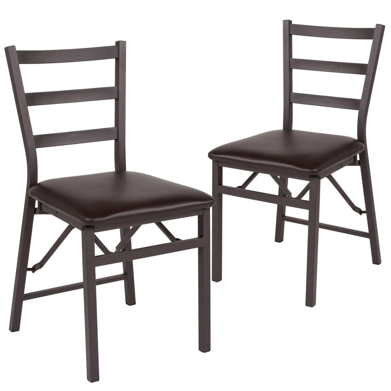 Aaydn Brown Folding Ladder Back Metal Chair - Brown Vinyl Seat - Dining Furniture