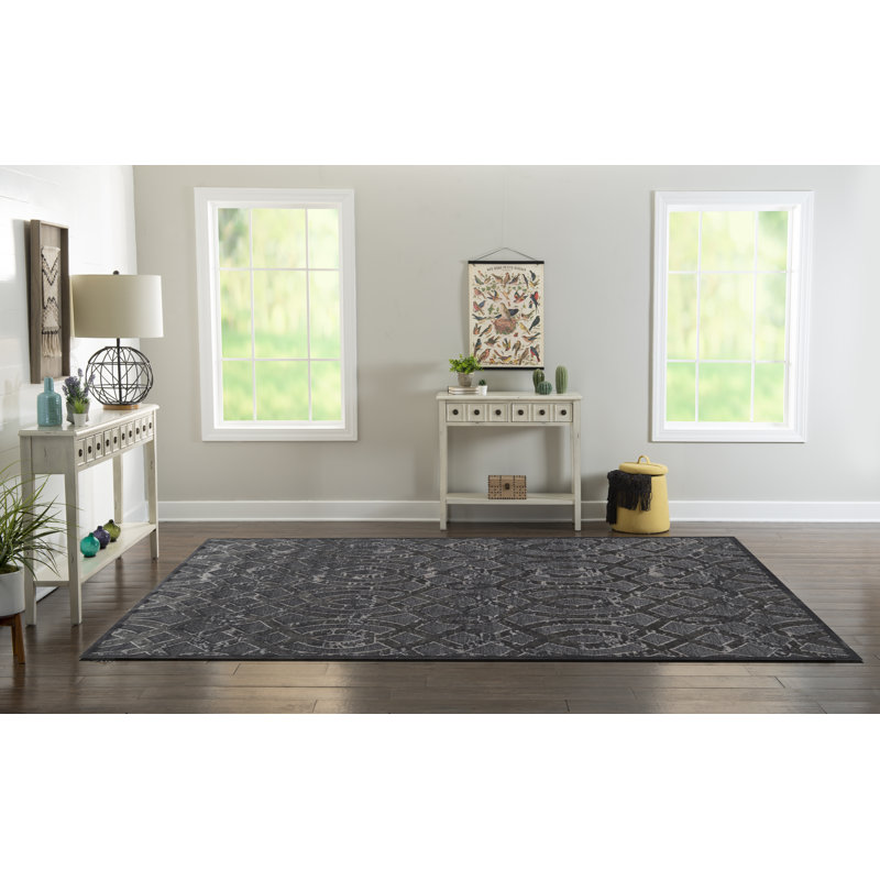 Kleinschmidt Hi Lo Trellis Performance Blue and Gray Rug, Rectangle 8' x 10'3"