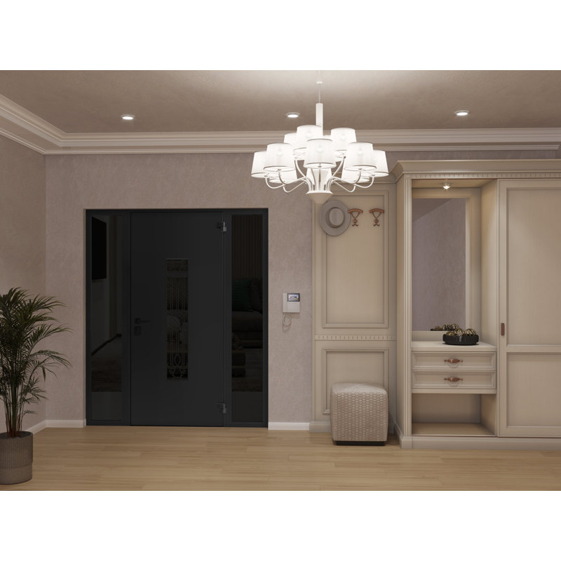 Porte d'entrée extérieure prémontée en acier Ronex 1477, émail noir, 2 fenêtres latérales extérieures, imposte/inserts en acier inoxydable, style moderne, peinte, largeur 16+36+16 x hauteur 80, ouverture à droite vers l'intérieur