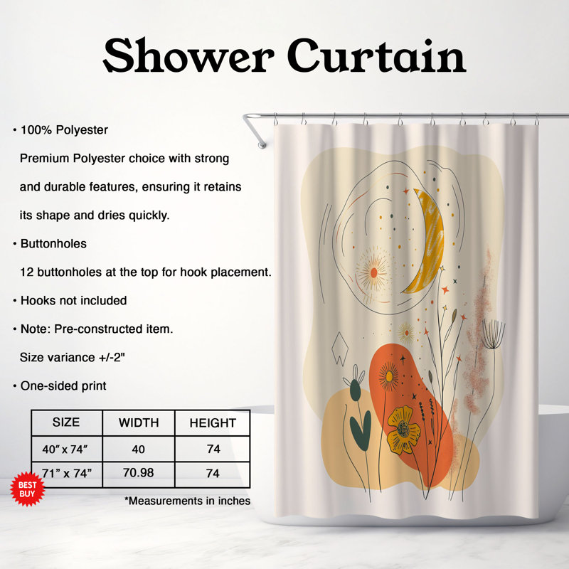 Rideau de douche standard 1 pièce, H 74 po x l 71 po
