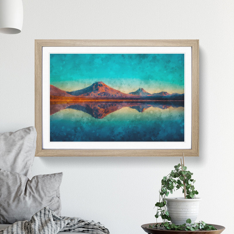 Reflection upon a Lake in Chile - Framed Print, 62cm H x 87cm W x 2cm D, Oak Framed