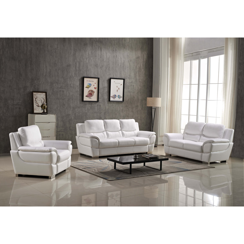 Ensemble de salon en similicuir 3 pièces Leida, Similicuir blanc