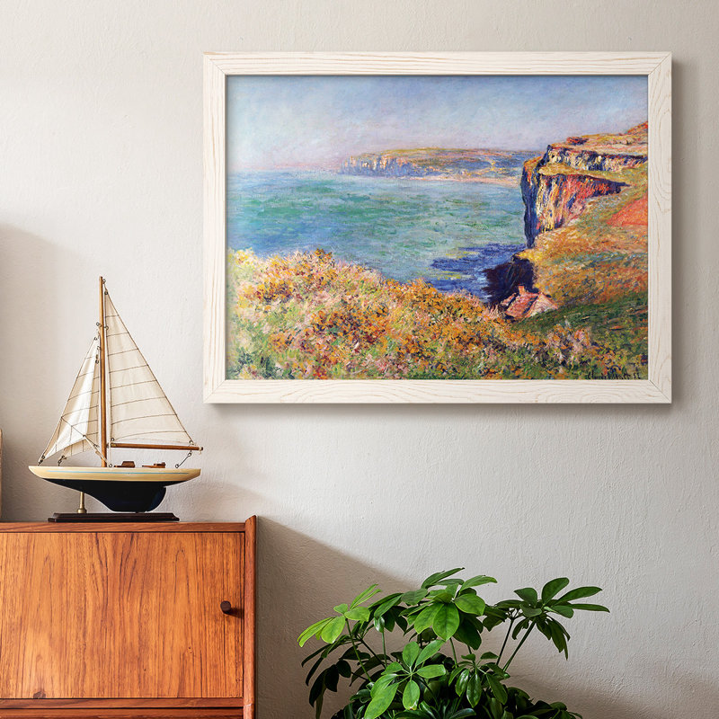 "Falaises à Varengeville" par Monet - reproduction d'art sur toile, Cadre simple blanc, H 18 po x l 26 po x P 1,5 po