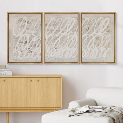 Linear Geometry " Abstract Elegance Modern Chic Scribble Illustration Modern Ultra " 3 Piece Art Print