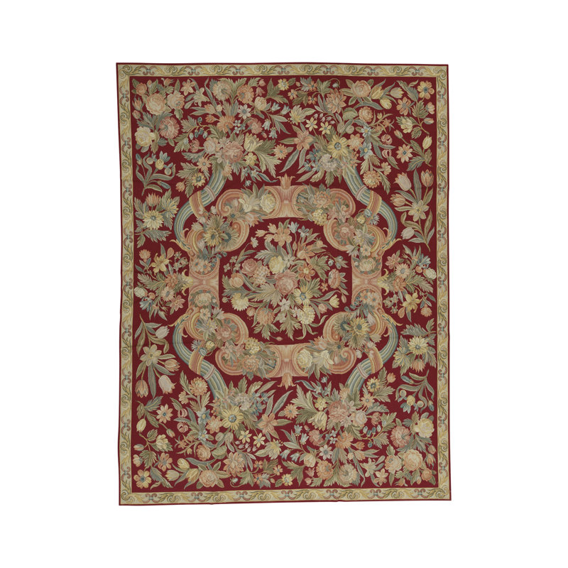 Hand-Knotted High-Quality Red and Green Area Rug