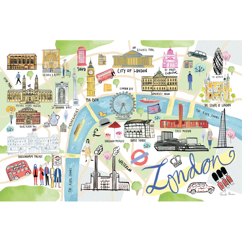 " London Map Light " by Farida Zaman Painting Print, 20" H x 30" W