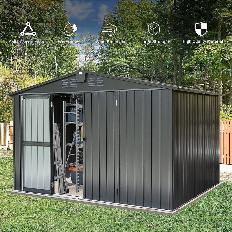 Outdoor Storage Shed 10'X 8', 76.57" H x 118.43" W x 95.12" D