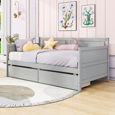 2 Drawers Twin Wood Daybed, Semi-Enclosed Design