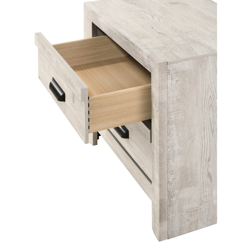 Table de chevet beige rustique - 2 tiroirs de rangement