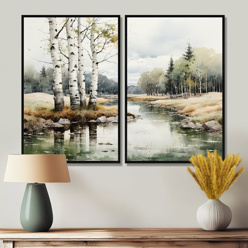 Décoration murale Birch Woods Birch Haven - Bouleau floral, Noir, H 36 po x l 48 po, Reproduction encadrée sans passe-partout