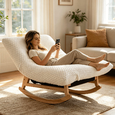 Chaise berçante pour fauteuil à billes avec structure en bois massif et tissu velours côtelé