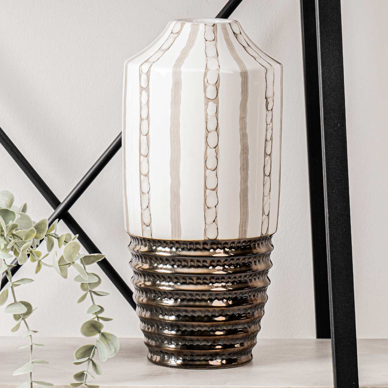 Elegant Ceramic Vase for the Living Room, Modern Vase Decor, Light Brown, 30cm H x 14cm W x 14cm D