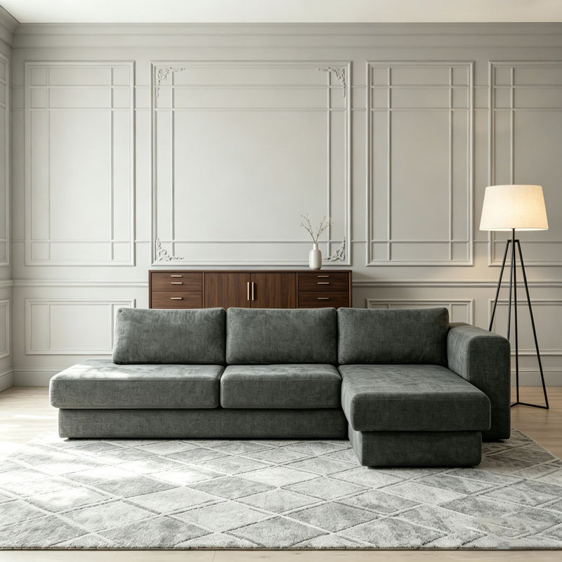 Canapé modulaire en L avec coussins double couche, Gris foncé
