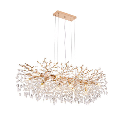 Lustre luxueux en forme de branche en cristal doré luxueux pour salle à manger et îlot de cuisine