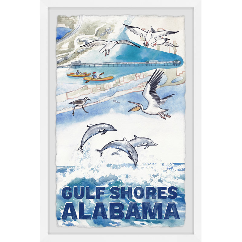 Gulf Shores Alabama - Reproduction d'art graphique sur papier encadré, H 24 po x l 16 po x P 1,5 po