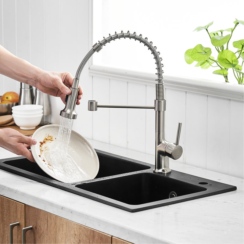 Robinet de cuisine rétractable, nickel brossé, rotation à 360 degrés, convient aux tâches à levier unique contemporain