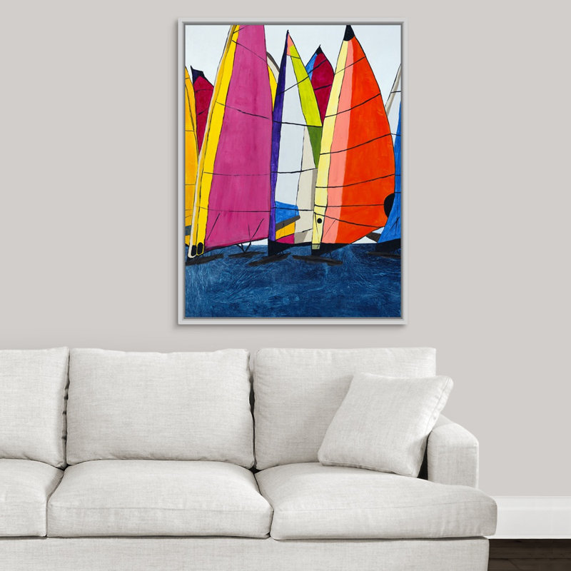 « racing the wind ii », peinture sur toile, H 41,7 po x l 31,7 po x p 1,75 po, Cadre flottant blanc