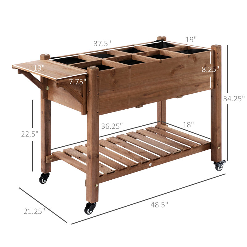 Brown Wooden Raised Garden Bed with Storage Shelf