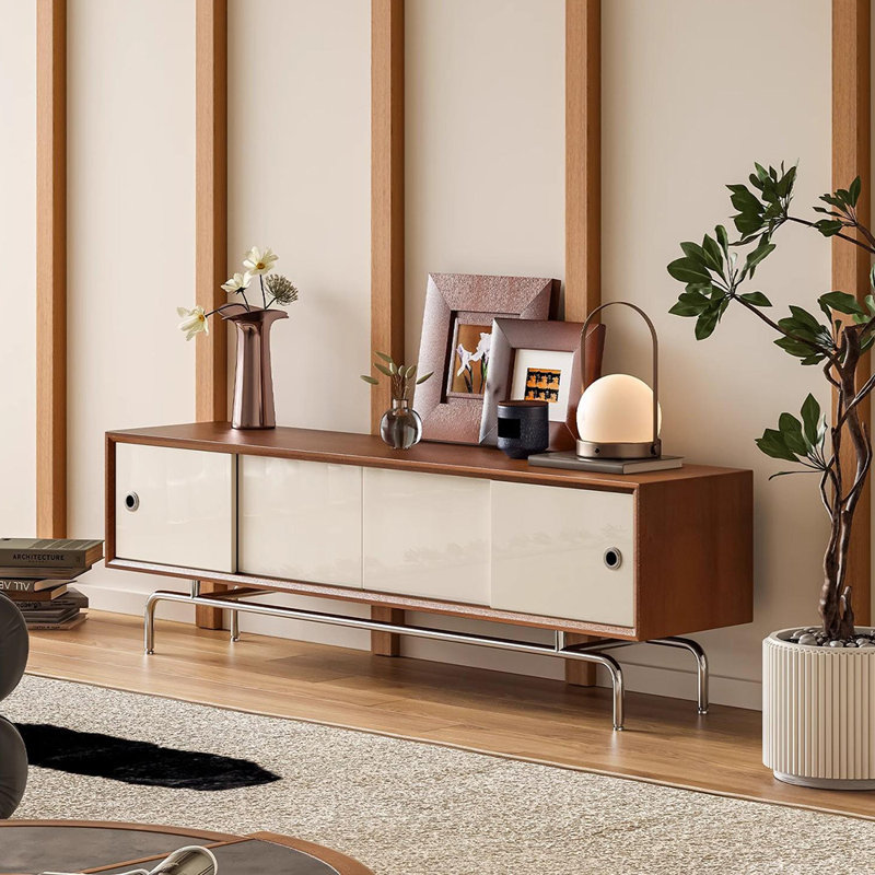 Meuble télé simple en bois massif, 62.99"