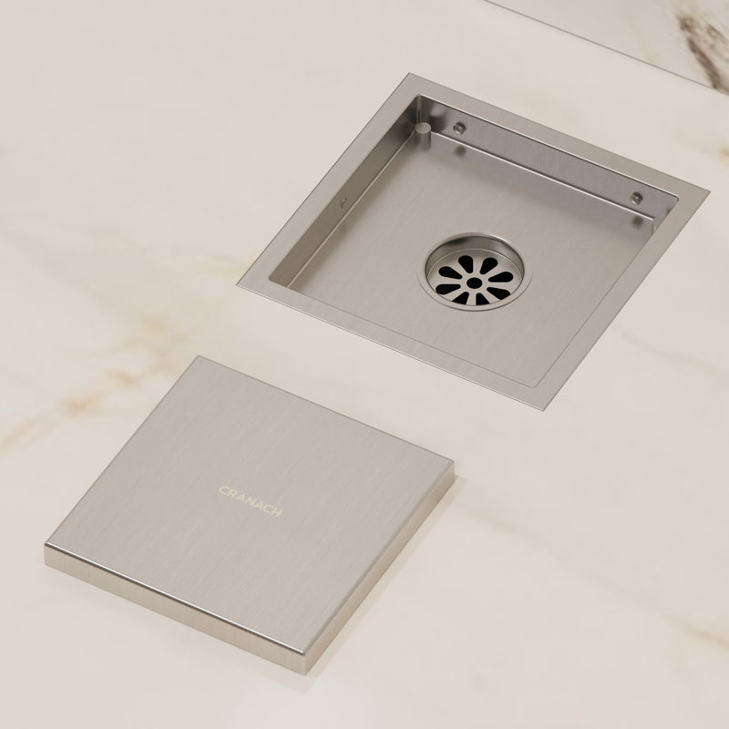 Angelsey 6-Inch Shower Drain Hair Catcher, Square Floor Shower Drain Brushed Nickel Bathroom Fittings, Brushed Nickel