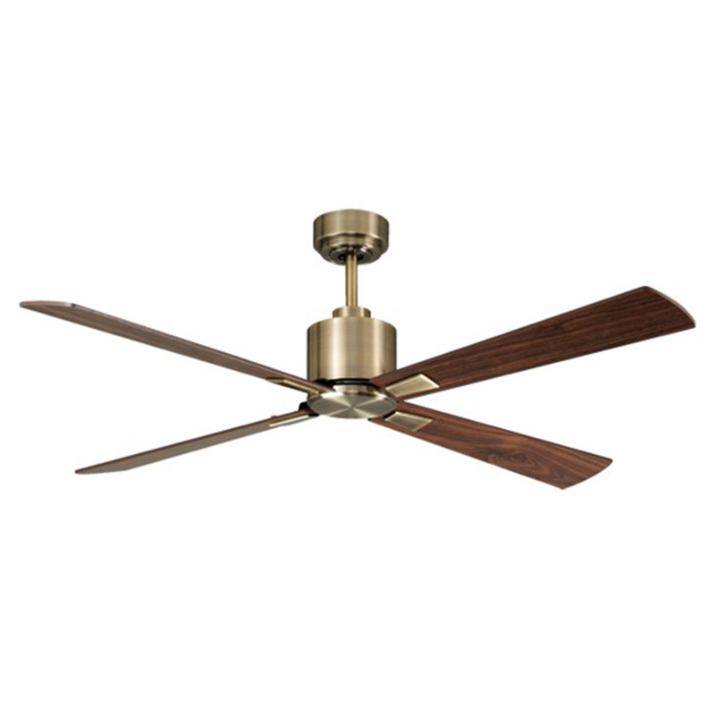 Ventilateur de plafond 4 pales avec télécommande Harford, Laiton antique avec pales en noyer
