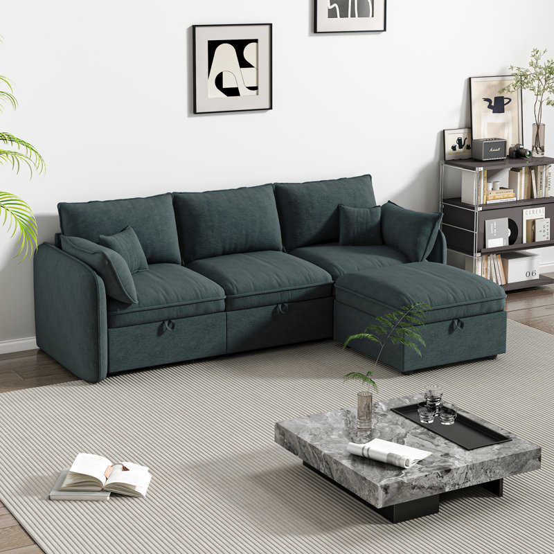 Canapé modulaire rembourré réversible 4 pièces Geralte, Molleton gris foncé foncé