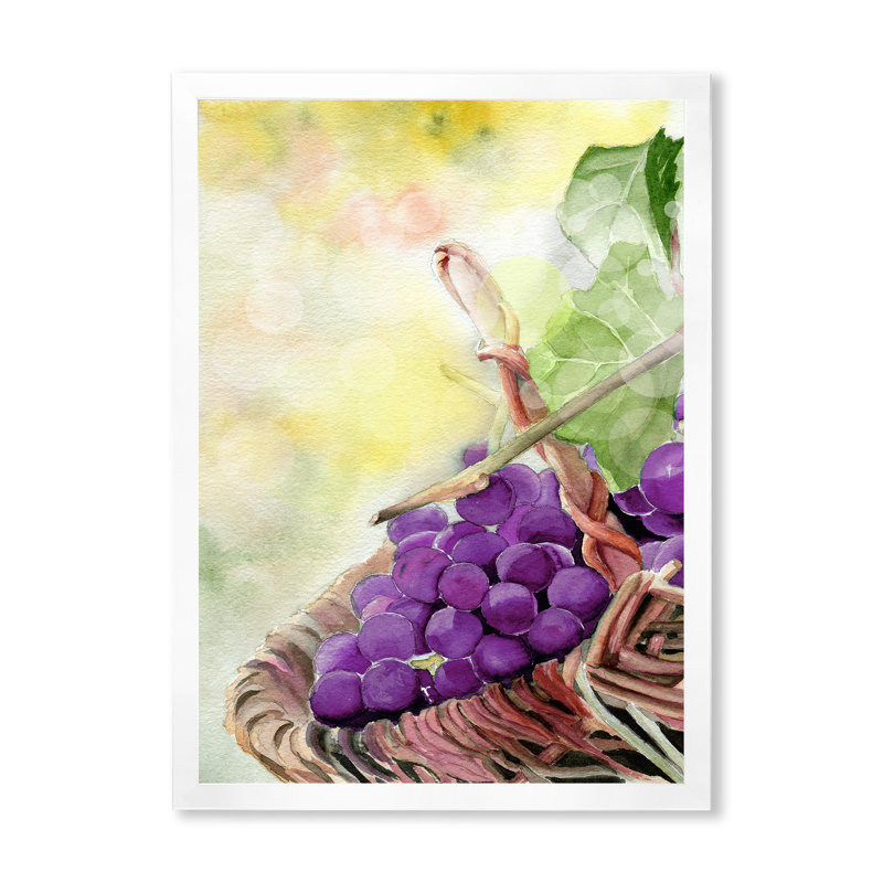 Grappe de raisin mauve - peinture sur toile, H 20 po x l 12 po x P 1 po, Cadre photo blanc