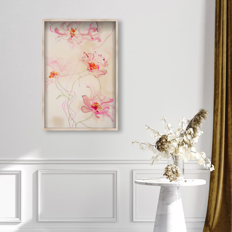 Oliver Gal Pink Flower I Floral & Botanical - Luxury Shadowbox Framed Wall Art, 32" H x 22" W, Cream