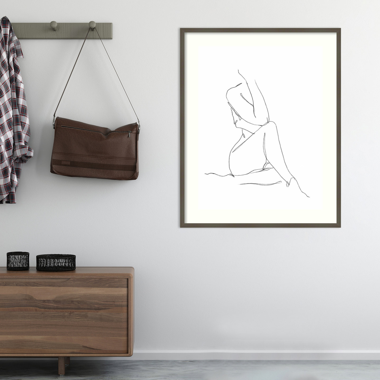 Nude Contour Sketch I by Ethan Harper, Gray Framed Paper, 25" H x 21" W