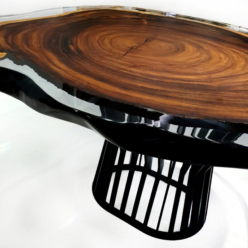 Hypnos Walnut Free Form Solid Wood Top with Steel Base Dining Table